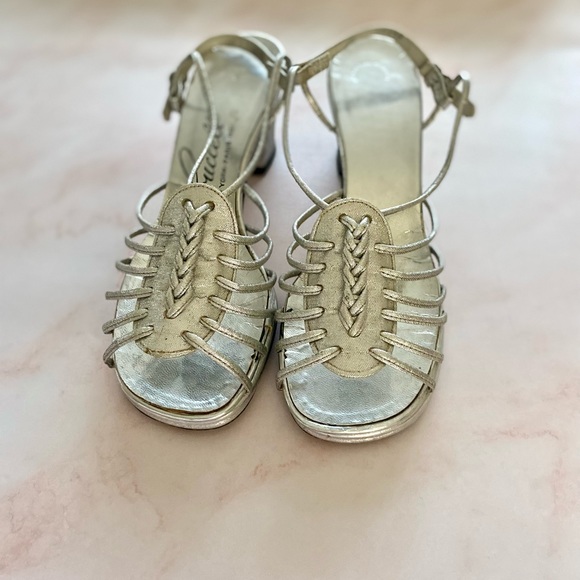 Vintage Silver Strappy Sling Back High Heels - Picture 4 of 9